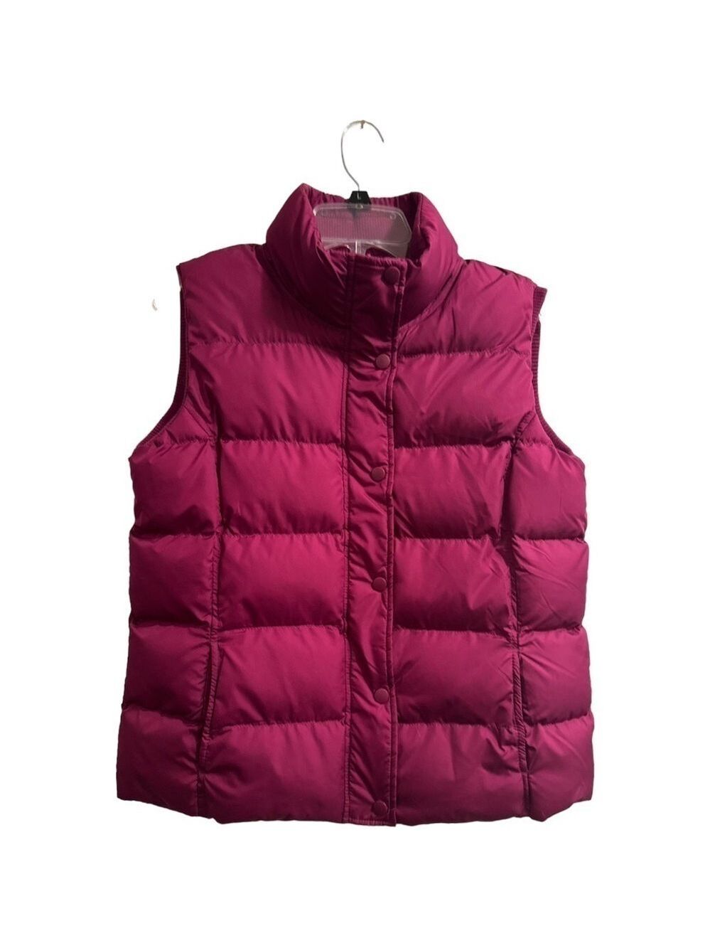 Faded Glory Winter Vest Womens Medium 8-10 Burgundy Puffer Vest Snap Zip Pockets